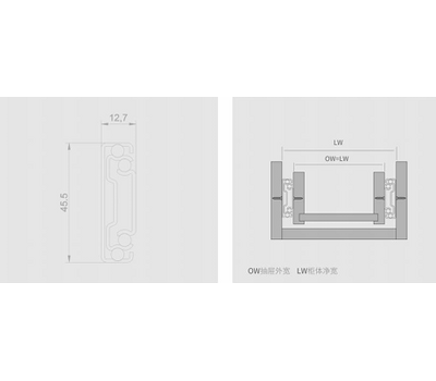 Шариковые направляющие, 500x45,5x12,7 мм. Выдвижение на 500 мм, нагрузка до 40 кг
